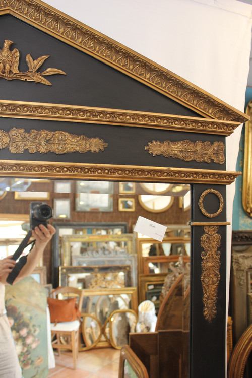 Large Empire Style Trumeau Mirror, Bevelled Ice, Imperial Eagle Decor 117 X 196 Cm
