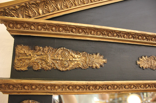 Large Empire Style Trumeau Mirror, Bevelled Ice, Imperial Eagle Decor 117 X 196 Cm