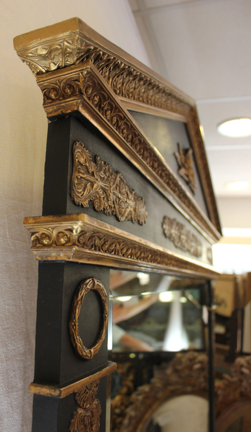 Large Empire Style Trumeau Mirror, Bevelled Ice, Imperial Eagle Decor 117 X 196 Cm