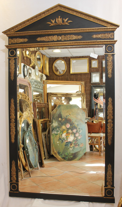 Large Empire Style Trumeau Mirror, Bevelled Ice, Imperial Eagle Decor 117 X 196 Cm