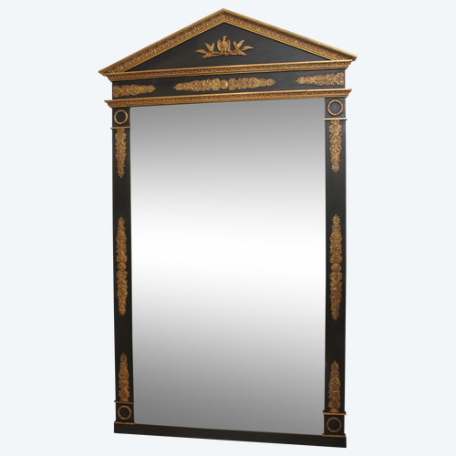 Large Empire Style Trumeau Mirror, Bevelled Ice, Imperial Eagle Decor 117 X 196 Cm