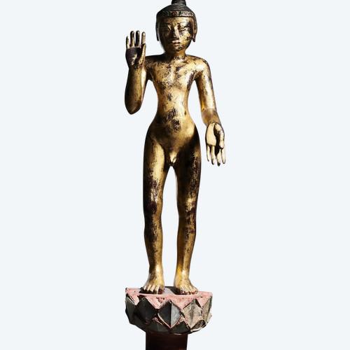 Bouddha enfant, bois laqué et doré, Birmanie, 19ème