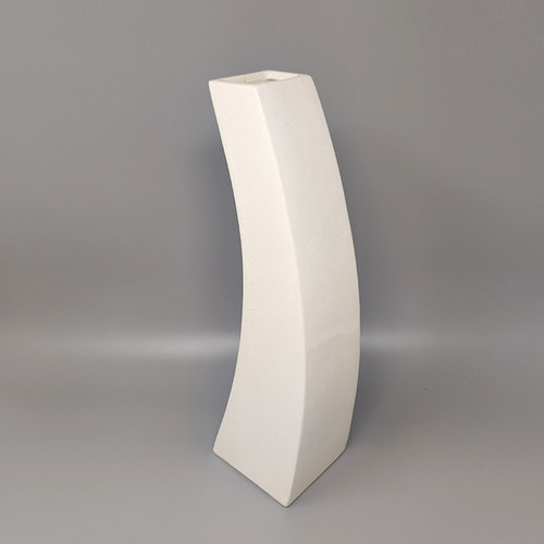1970 Beautiful Space Age white ceramic vase by Franco Pozzi. Made in Italy