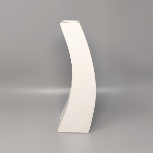 1970 Beautiful Space Age white ceramic vase by Franco Pozzi. Made in Italy
