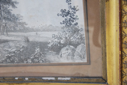 Grande Disegno Paesaggio E Alberi Firmato Wartel, XIX Secolo Periodo Impero