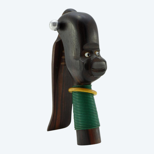 Années 1930, Période Art-Déco, Casse-noix Africaniste En ébène De Macassar, fil plastifié et verre.