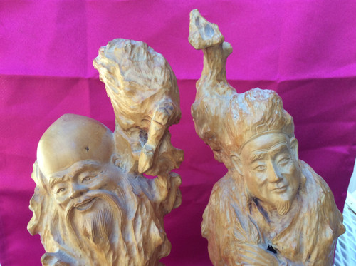 Coppia di saggi scolpiti in radici Cina inizio XX secolo