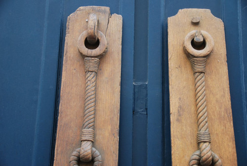 Pair Of Large Wooden Elements With Rope Decor, 18th Century Work