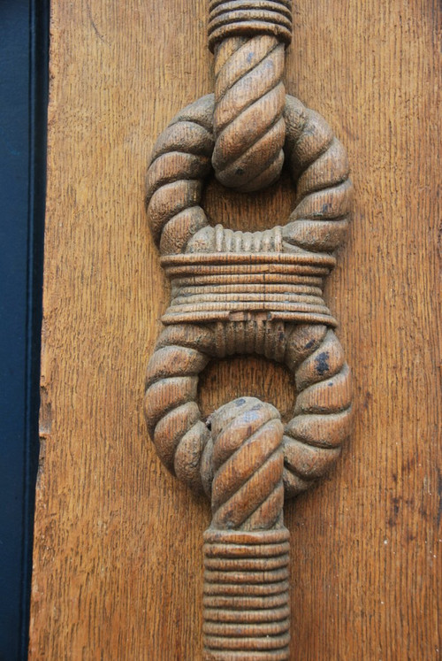 Pair Of Large Wooden Elements With Rope Decor, 18th Century Work