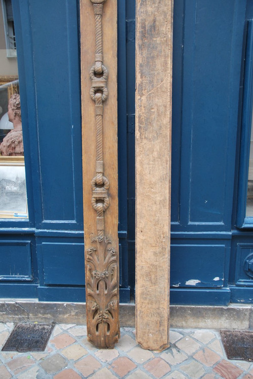Pair Of Large Wooden Elements With Rope Decor, 18th Century Work
