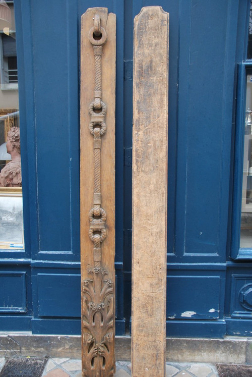 Pair Of Large Wooden Elements With Rope Decor, 18th Century Work