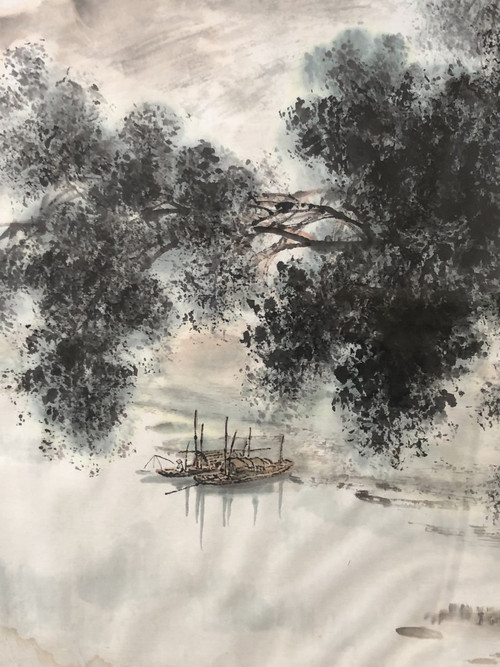 China 20th Century, Work in Ink and Ink Wash River and Mountain Landscape.