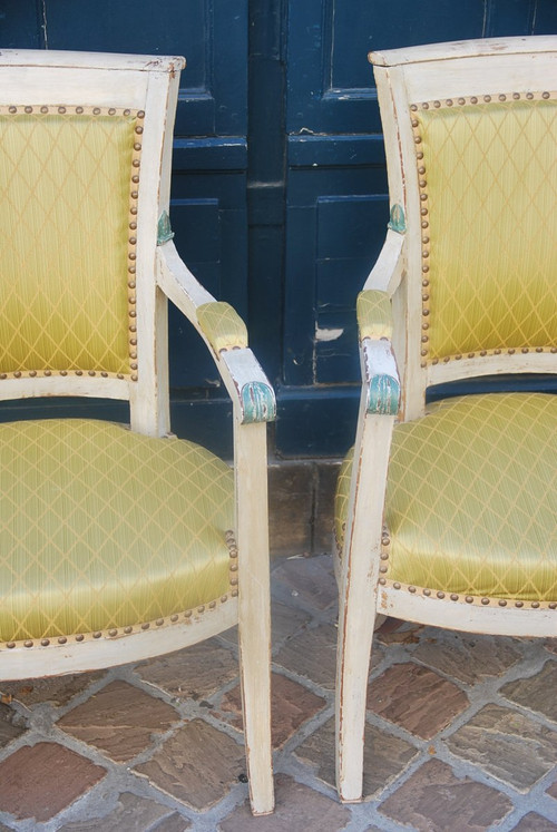 Pair Of Armchairs In Lacquered Wood Directoire Period