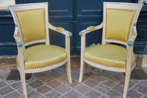 Pair Of Armchairs In Lacquered Wood Directoire Period