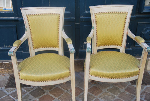 Pair Of Armchairs In Lacquered Wood Directoire Period