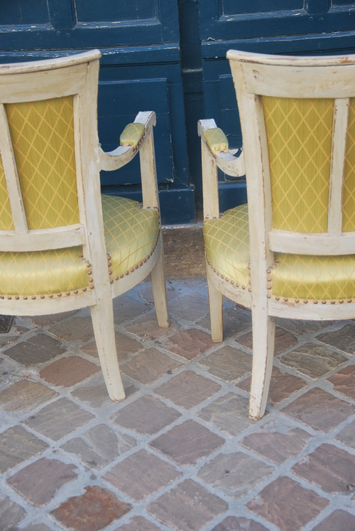 Pair Of Armchairs In Lacquered Wood Directoire Period