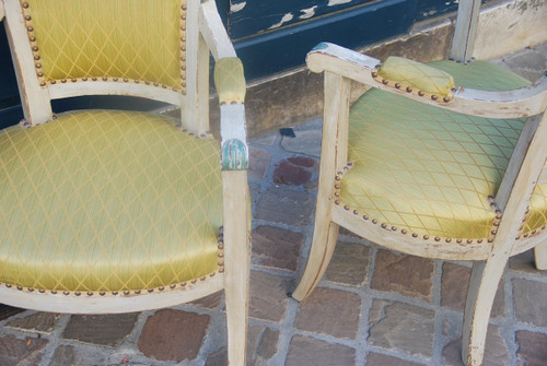 Pair Of Armchairs In Lacquered Wood Directoire Period