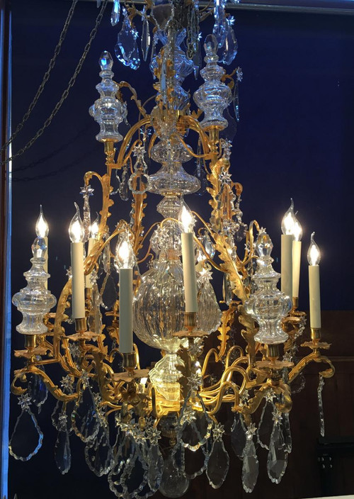 Lustre Baccarat En Bronze Doré