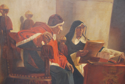 Importante Huile Le Pape Et l'Inquisiteur XIXe, d'Après Laurens