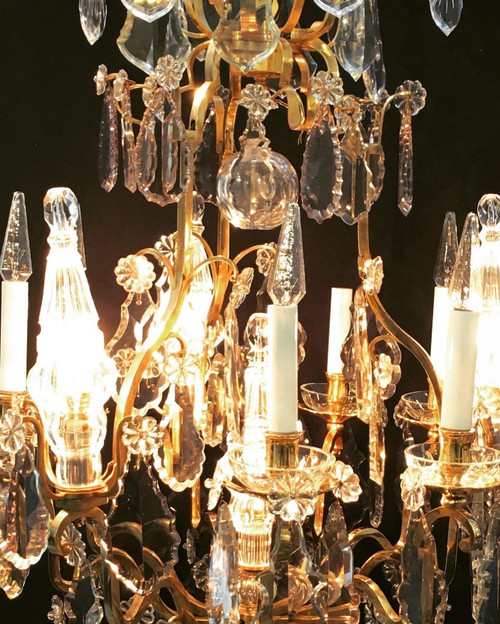 Kronleuchter Louis XV, vergoldete Bronze, Kristall