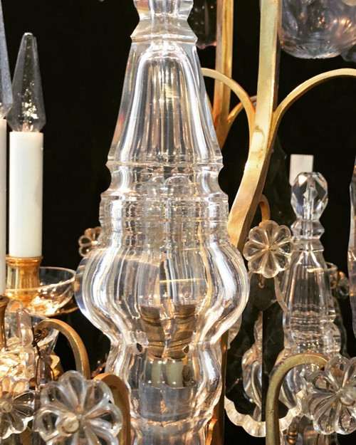 Kronleuchter Louis XV, vergoldete Bronze, Kristall