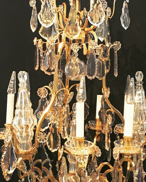 Kronleuchter Louis XV, vergoldete Bronze, Kristall