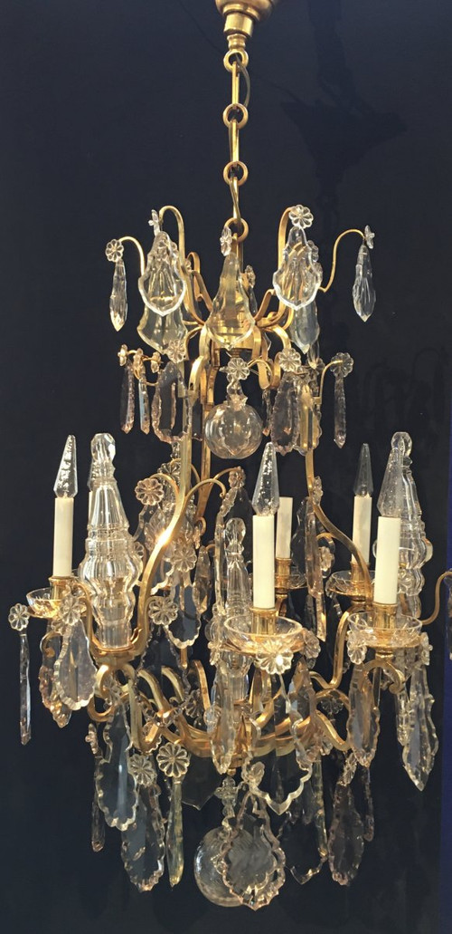 Kronleuchter Louis XV, vergoldete Bronze, Kristall