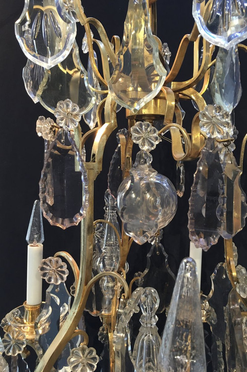 Kronleuchter Louis XV, vergoldete Bronze, Kristall