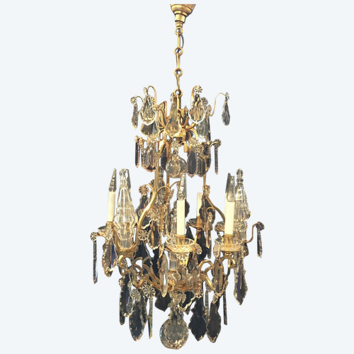 Kronleuchter Louis XV, vergoldete Bronze, Kristall