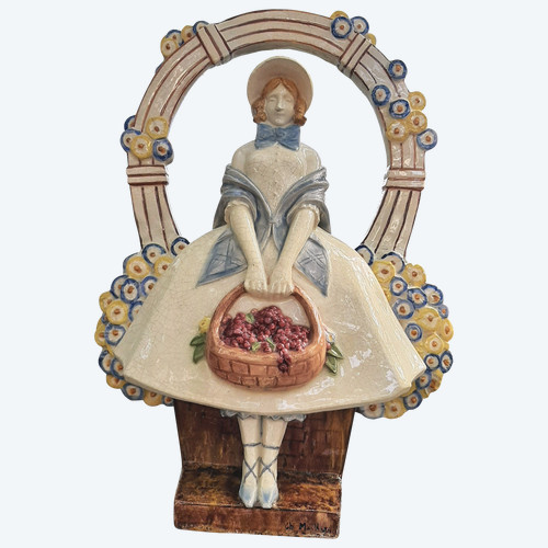 Frau mit Obstkorb Craquelée-Fayence, glasiert. Signiert Charles MAILLARD (1876-1973)