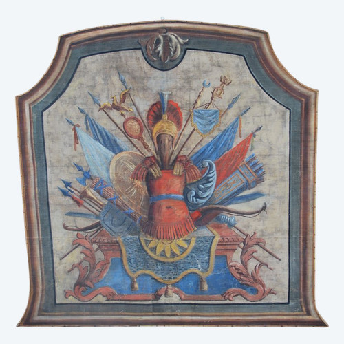Importante Toile Peinte Aux Attributs Miltaire Fin XVIIIe Début XIXe