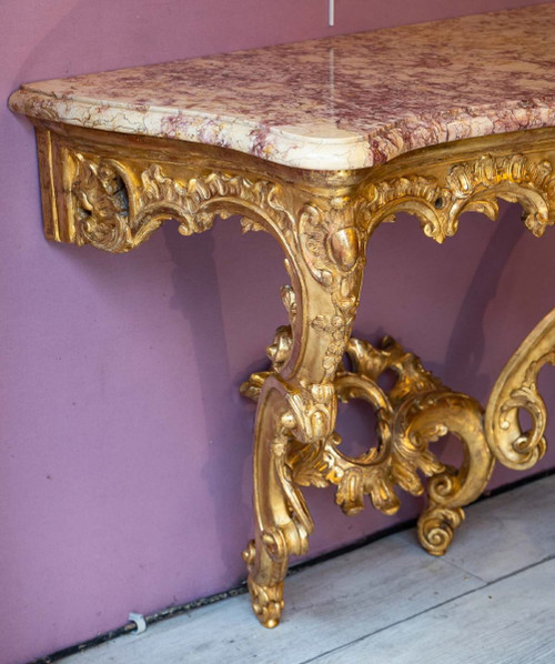 Console En Bois Doré D’époque Louis XV