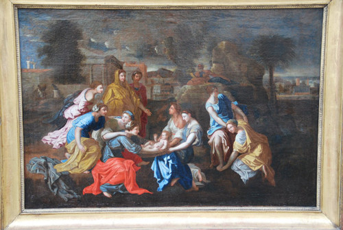 Oil on canvas MoÏse Sauvé Des Eaux , Poussin workshop , 17th century school
