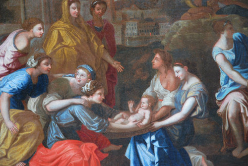 Oil on canvas MoÏse Sauvé Des Eaux , Poussin workshop , 17th century school
