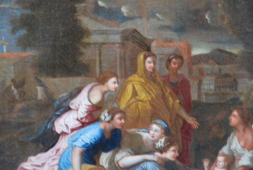 Oil on canvas MoÏse Sauvé Des Eaux , Poussin workshop , 17th century school