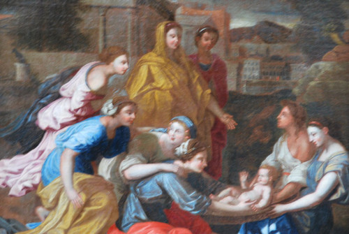 Oil on canvas MoÏse Sauvé Des Eaux , Poussin workshop , 17th century school