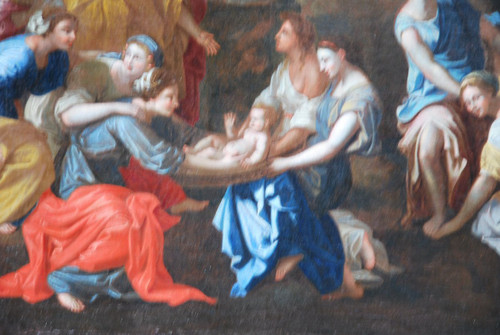 Oil on canvas MoÏse Sauvé Des Eaux , Poussin workshop , 17th century school