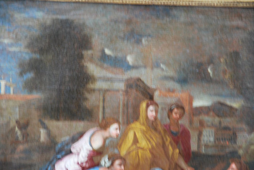 Oil on canvas MoÏse Sauvé Des Eaux , Poussin workshop , 17th century school