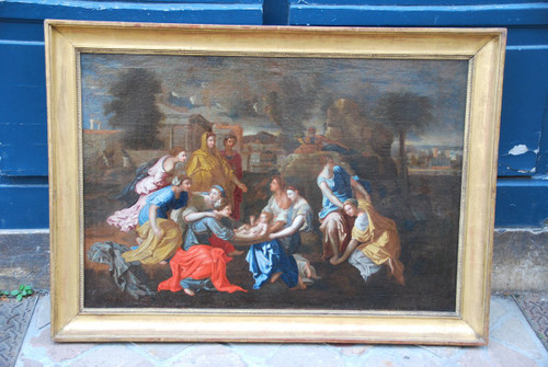 Oil on canvas MoÏse Sauvé Des Eaux , Poussin workshop , 17th century school