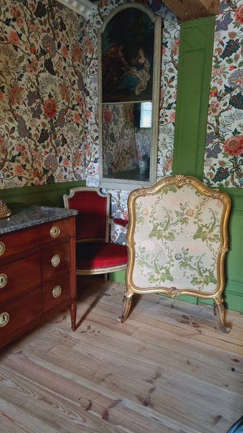 écran à Châssis Coulissant D’époque Louis XV En Bois Doré.