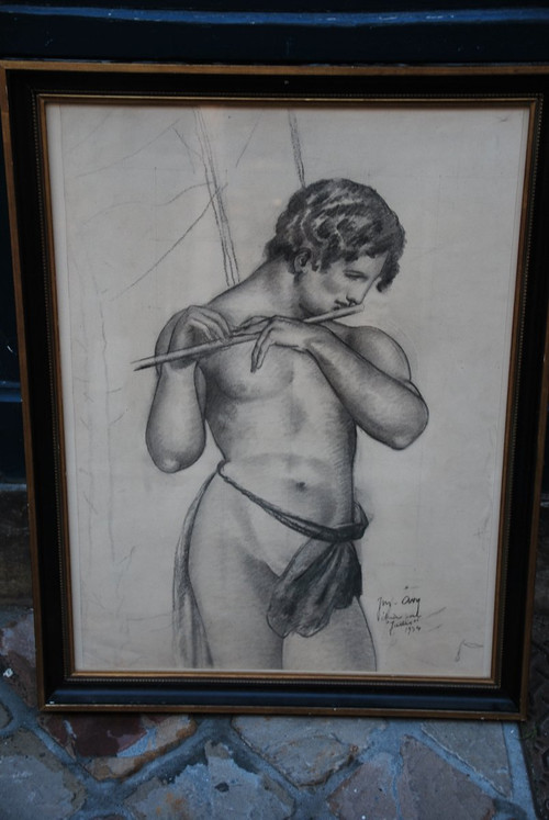 Charcoal representing Jadis Signed by Jean Avy