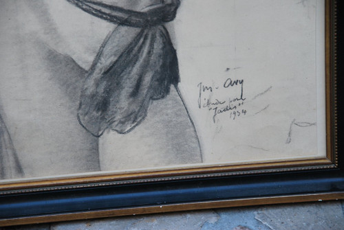 Charcoal representing Jadis Signed by Jean Avy