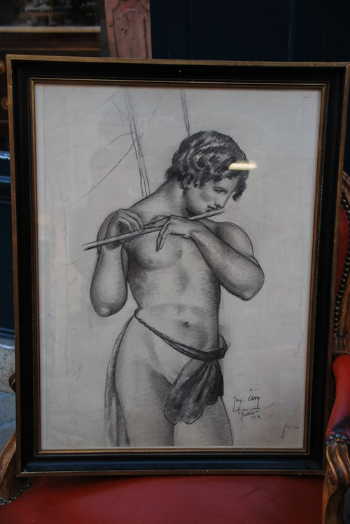 Charcoal representing Jadis Signed by Jean Avy