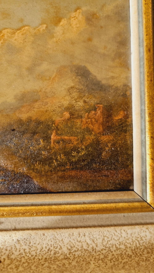 Miniatura di rovina Paesaggio olio su pannello inizio XIX sec.