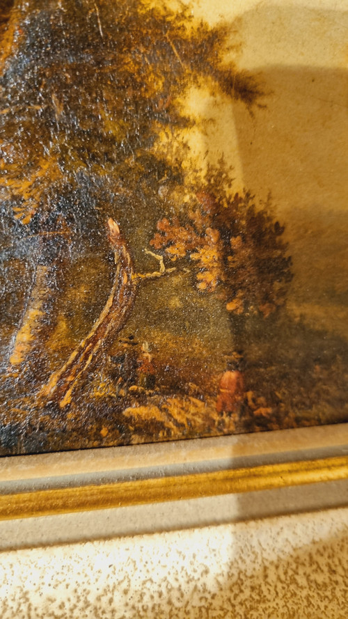 Miniatura di rovina Paesaggio olio su pannello inizio XIX sec.