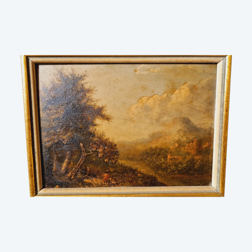 Miniatura di rovina Paesaggio olio su pannello inizio XIX sec.