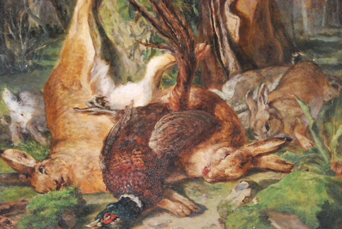 Nature Morte Aux Gibiers, Olio su tela del XIX secolo Firmato