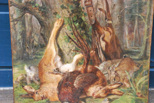 Nature Morte Aux Gibiers, Olio su tela del XIX secolo Firmato