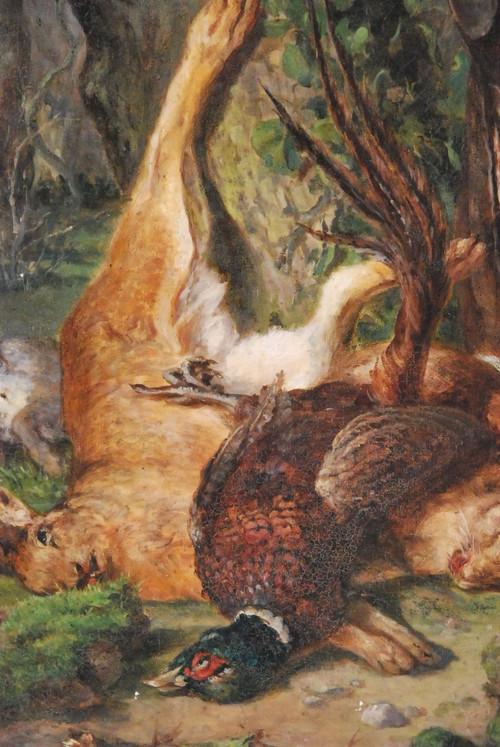 Nature Morte Aux Gibiers, Olio su tela del XIX secolo Firmato