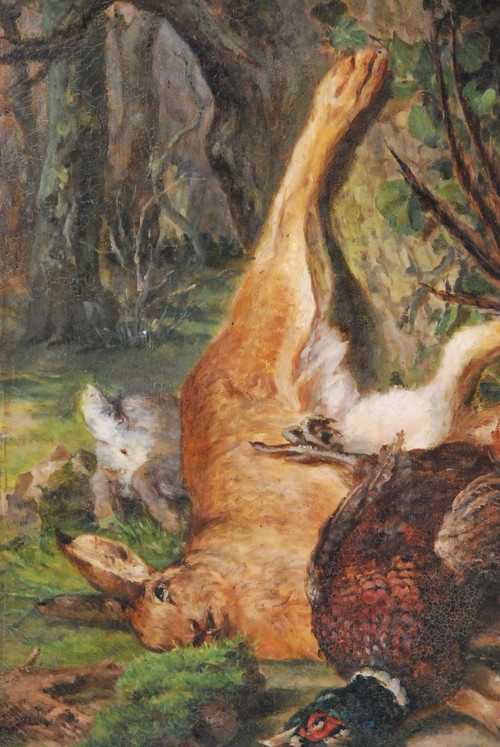 Nature Morte Aux Gibiers, Olio su tela del XIX secolo Firmato